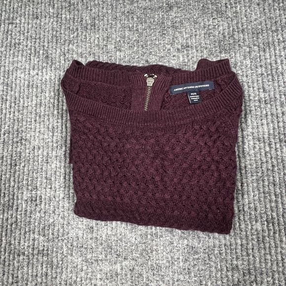 American Eagle Outfitters Sweater Women Medium Red Burgundy Open Knit Zip Casual - Picture 15 of 15